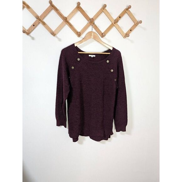 Maurice's Maroon Long Sleeve Button Detail Tunic Sweater - Size L - Picture 1 of 9